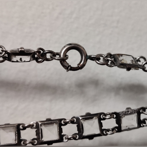 Antique True Art Deco Square Cut Crystal Bracelet Sterling Silver - Picture 8 of 15
